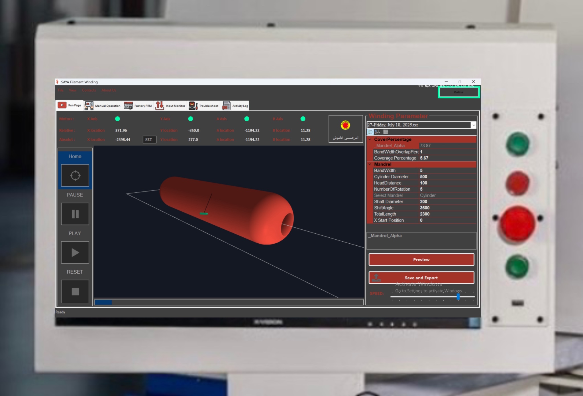 Filament Winding Software Programming with Radonix motion controller, Delta drivers, and 3D simulation – Project 2025